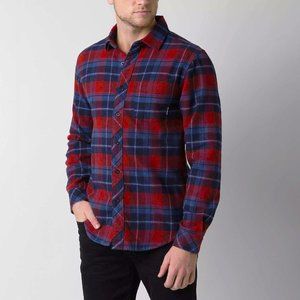 Billabong Men’s Henderson Red Plaid Flannel Button Down Shirt, M